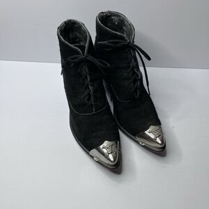 Vintage Code West Black Suede Skull Tip Goth Western Boots Women’s 7M